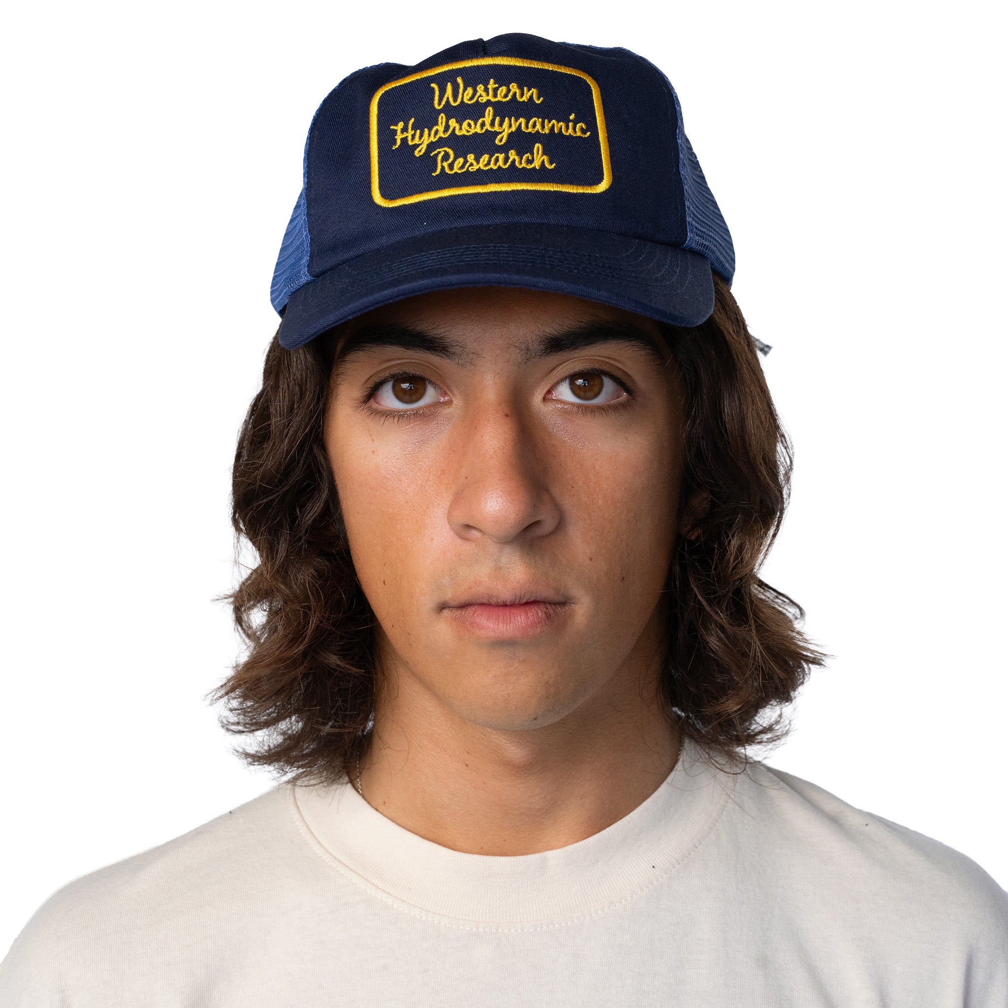 Script Trucker Hat (Navy/Gold)