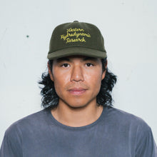 Load image into Gallery viewer, 6 Panel Wool Script Hat (Olive)
